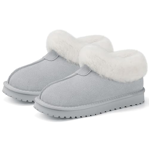 Mishansha Damen Geschlossen Hausschuhe Warme Pantoffeln Winter rutschfest Slipper Grau Gr.36 von Mishansha