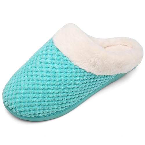 Mishansha Hausschuhe Damen Winter Memory Foam Pantoffeln Plüsch Warme Kuschelige Slippers Grün 42/43 von Mishansha