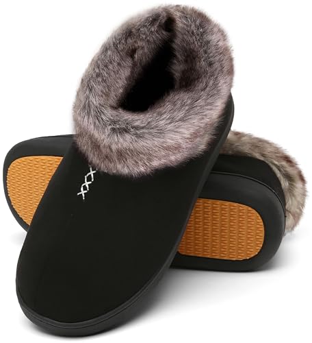 Mishansha Warme Hausschuhe Damen Winter Plüsch Pantoffeln Memory Foam Slippers Nachtschwarz, Gr.41 EU von Mishansha