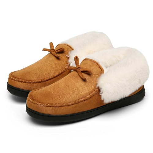 Mishansha Hausschuhe Damen Winter Plüsch Geschlossen Warme Pantoffeln Slippers Rutschfest Frauen Hausschlappen Kuschel Braun 39 EU von Mishansha