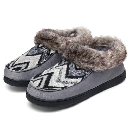 Mishansha Hausschuhe Damen Winter Plüsch Geschlossen Warme Pantoffeln Slippers Rutschfest Frauen Hausschlappen Kuschel Grau 39 EU von Mishansha