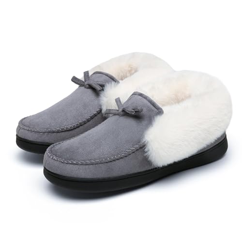 Mishansha Hausschuhe Damen Winter Plüsch Geschlossen Warme Pantoffeln Slippers Rutschfest Frauen Hausschlappen Kuschel Grau 41 EU von Mishansha