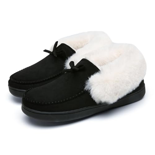 Mishansha Hausschuhe Damen Winter Plüsch Geschlossen Warme Pantoffeln Slippers Rutschfest Frauen Hausschlappen Kuschel Schwarz 40 EU von Mishansha