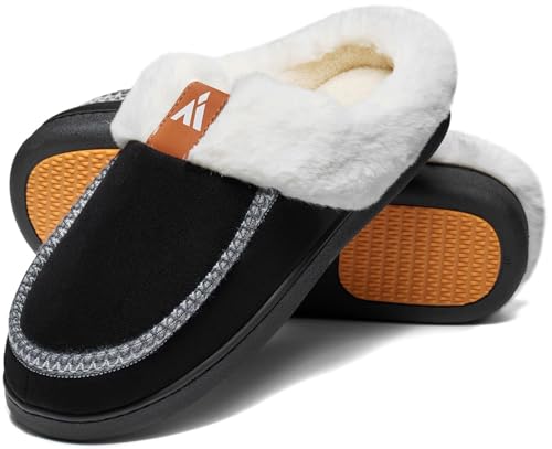 Mishansha Hausschuhe Damen Winter Warme Pantoffeln Damen Hüttenschuhe rutschfeste Fell Memory Foam Slippers Rauchiges Schwarz, Gr.38 EU von Mishansha