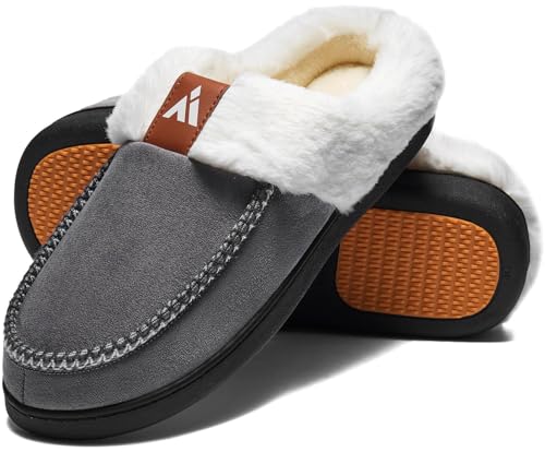 Mishansha Hausschuhe Damen Winter Warme Pantoffeln Damen Hüttenschuhe rutschfeste Fell Memory Foam Slippers Schiefergrau, Gr.38 EU von Mishansha