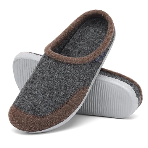 Mishansha Hausschuhe Herren Filzpantoffeln Damen Filz Hausschuhe Winter Warme Filzlaufsohle Indoor Hüttenschuhe Slipper Dunkel Braun,Gr.43 von Mishansha