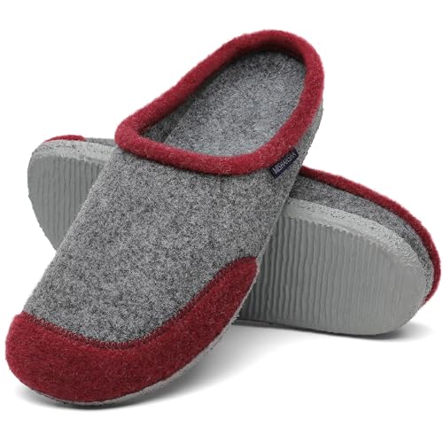 Mishansha Hausschuhe Herren Filzpantoffeln Damen Filz Hausschuhe Winter Warme Filzlaufsohle Indoor Hüttenschuhe Slipper Rot,Gr.39 von Mishansha