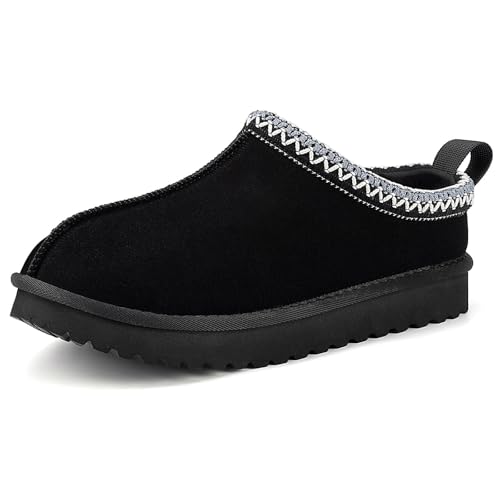 Mishansha Hausschune Damen Geschlossen Winter Plüsch Gefüttert Pantoffeln Warme Rutschfester Slippers für Indoor & Outdoor Schwarz 40 EU von Mishansha