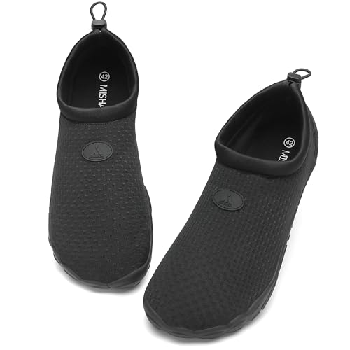 Mishansha Herren Badeschuhe Damen Atmungsaktiv Wasserschuhe Schnelltrocken Barfuß Aquaschuhe Signal Schwarz Gr.43 von Mishansha