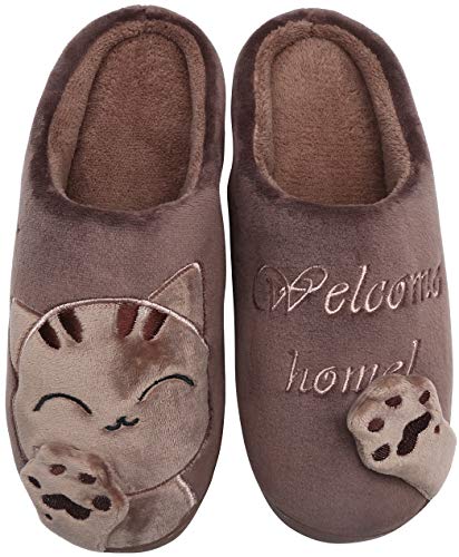 Mishansha Herren Damen Hausschuhe Winter Plüsch Warm kuschelig Rutschfeste Indoor & Outdoor Pantoffeln mit Cartoon für Frauen Männer (Braun, 41/42 EU = 42/43 CN) von Mishansha
