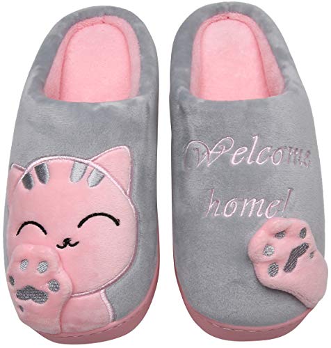 Mishansha Herren Damen Hausschuhe Winter Plüsch Warm kuschelig Rutschfeste Indoor & Outdoor Pantoffeln mit Cartoon für Frauen Männer (Grau, 39/40 EU = 40/41 CN) von Mishansha