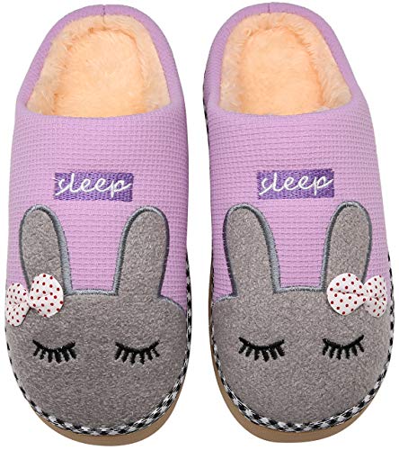 Mishansha Herren Damen Hausschuhe Winter Plüsch Warm kuschelig rutschfeste Indoor & Outdoor Pantoffeln mit Cartoon für Frauen Männer (Violett, 35/36 EU = 36/37 CN) von Mishansha