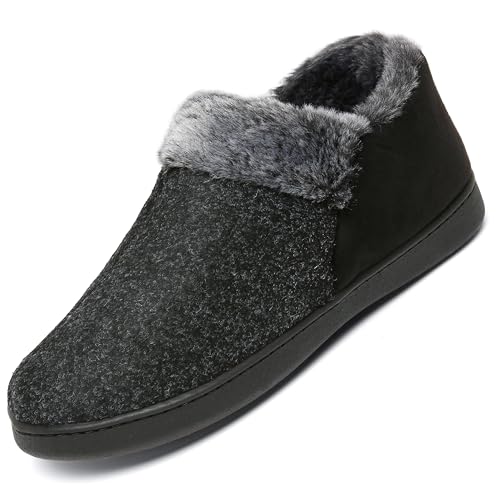 Mishansha Herren Hausschuhe Wildleder Plüsch Winter Warm Mokassin Rutschfeste Gefüttert Pantoffeln Memory Foam Winterschuh Bequeme, Schwarz 39 von Mishansha