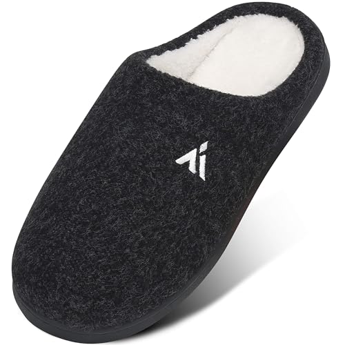 Mishansha Herren Hausschuhe aus Memory Wärme Home rutschfeste Slippers Damen Schlappen Kuschelige Memory Foam Plüsch Pantoffeln Gästepantoffel, 109 schwarz 47 von Mishansha