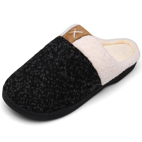 Mishansha Herren Memory Foam Hausschuhe Damen Weiche Wollähnliche Plüsch Fleece Gefüttert Pantoffeln,Schwarz,44/45 von Mishansha