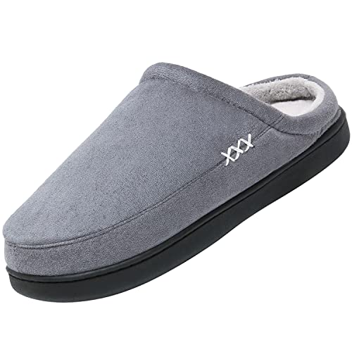 Mishansha Herren Memory Schaum Hausschuhe rutschfeste Baumwolle Gummisohle Pantoffeln für Damen Warm Drinnen Pantoffel Weiche im Herbst und Winter, Grau 38 von Mishansha