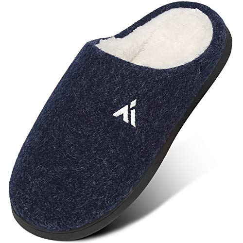 Mishansha Herren Wärme Pantoffeln Unisex Winter Memory Foam Hausschuhe Indoor Slippers rutschfeste Baumwolle Drinnen Pantoffel Filzpantoffeln Warm, Dunkelblau 44 von Mishansha