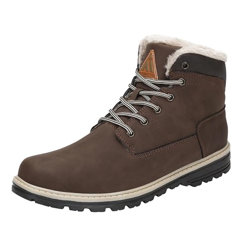 Mishansha Herren Wasserdicht Schneestiefel Männer Winterschuhe rutschfeste Gummi Stiefel PU Leder Boots Winter Warme Gefüttert Hohe Knöchel Schuhe Klassische Erwachsene Kurzschaft, Braun 45 von Mishansha