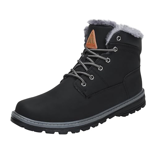 Mishansha Herren Wasserdicht Schneestiefel Männer Winterschuhe rutschfeste Gummi Stiefel PU Leder Boots Winter Warme Gefüttert Hohe Knöchel Schuhe Klassische Erwachsene Kurzschaft, Schwarz 36 von Mishansha