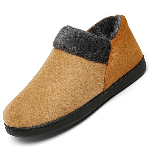 Mishansha Herren Winter Plüsch Hausschuhe Memory Schaum Hausschuhe aus Wildleder Wärme Mokassin für Frau Gefüttert Pantoffel Draussen Winter Slippers Anti-Rutsch, Braun 39 von Mishansha