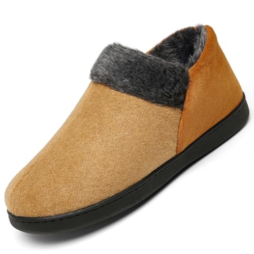 Mishansha Herren Winter Plüsch Hausschuhe Memory Schaum Hausschuhe aus Wildleder Wärme Mokassin für Frau Gefüttert Pantoffel Draussen Winter Slippers Anti-Rutsch, Braun 46 von Mishansha