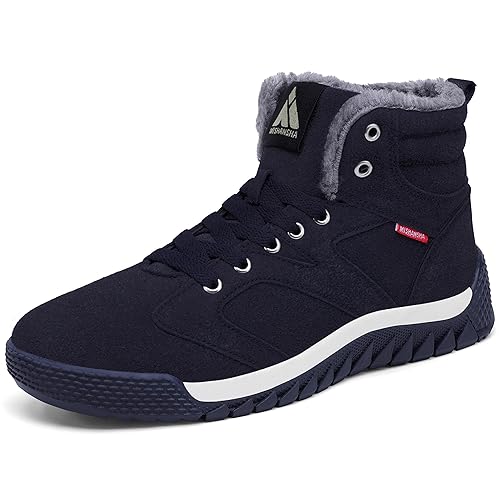 Mishansha Winterstiefel Herren rutschfeste Wärme Gefüttert Winterschuhe Mann Bequeme Wasserabweisend Kurzschaft Klassische Stiefel, Dunkel Blau 47 EU von Mishansha
