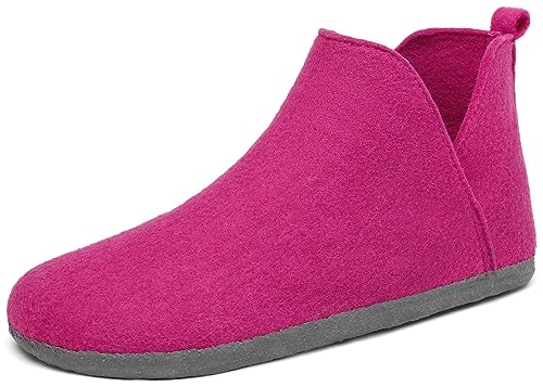 Mishansha Hohe Hausschuhe für Herren Damen-Warm Ultraleicht Filz Pantoffeln-Weich Bequem Hüttenschuhe-Winter Filzhausschuhe-Rutschfest Atmungsaktiv Waschbar-Mit Gummisohle, Magenta Rot 36 EU von Mishansha