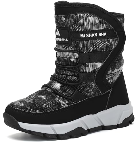 Mishansha Jungen Winterstiefel Kinder Winterboots Warm Gefütterte Schneestiefel Junges Rutschfeste Outdoor Winter Schuhe Schwarz Klassisch 26 von Mishansha