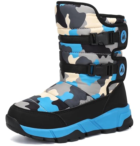 Mishansha Kinder Schneestiefe Jungen Winter Stiefel Warmem Gefüttert Winterboots Outdoor Rutschfeste Wasserdicht Outdoor Winterstiefel Schwarz Blau 24 von Mishansha