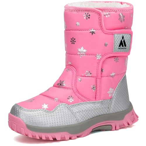 Mishansha Kinder Schneestiefel Winter Warm Gefütterte Winterstiefel Mädchen rutschfeste Outdoor Winterschuhe Jungen Snowboots, Rosa 35 von Mishansha