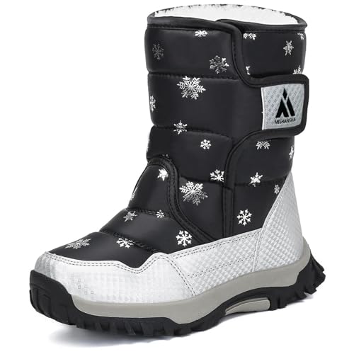 Mishansha Kinder Schneestiefel Winter Warm Gefütterte Winterstiefel Mädchen rutschfeste Outdoor Winterschuhe Jungen Snowboots, Schwarz 27 von Mishansha