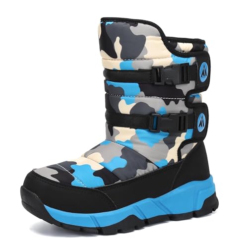 Mishansha Kinder Schneestiefel Winter Warm Winterstiefel Gefütterte Mädchen Winterschuhe rutschfeste Jungen Blau 36 EU von Mishansha