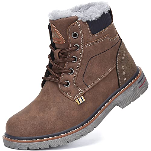 Mishansha Kinder Schnürstiefel Mädchen Warm Gefüttert Winterstiefel Jungen Winter Stiefeletten, Braun 24 von Mishansha