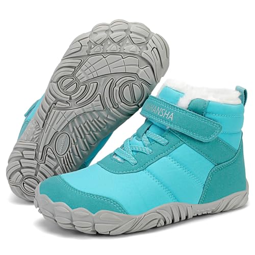 Mishansha Kinder Winter Barfußschuhe Warm Gefüttert Winterschuhe Jungen Mädchen Winterstiefel Leicht rutschfest Winterboots Outdoor Breite Zehenbox Wanderschuhe, Chill II, Himmelblau 27 EU von Mishansha