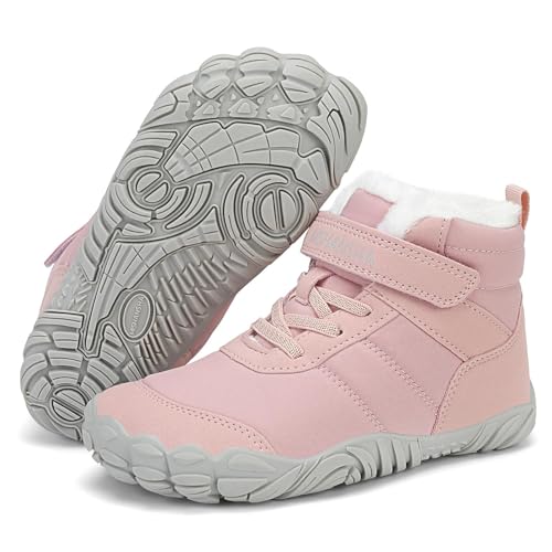 Mishansha Kinder Winter Barfußschuhe Warm Gefüttert Winterschuhe Jungen Mädchen Winterstiefel Leicht rutschfest Winterboots Outdoor Breite Zehenbox Wanderschuhe, Chill II, Erröten Rosa 25 EU von Mishansha