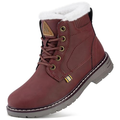 Mishansha Kinder Winterschuhe Jungen Mädchen Gefüttert Boots Dunkelrot Gr.27 von Mishansha