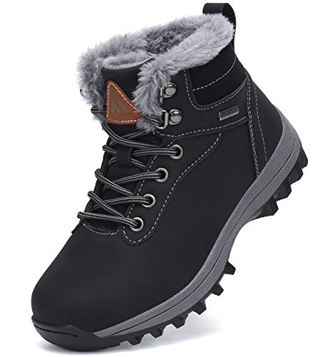 Mishansha Kinder Winterschuhe Jungen Warm Gefüttert Schneestiefel Mädchen Wasserdicht Winterstiefel Outdoor Schwarz Gr.26 von Mishansha