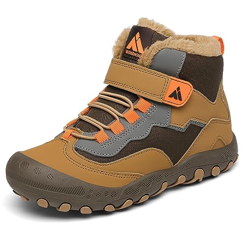 Mishansha Kinder Winterschuhe Warm Gefüttert Jungen Winterstiefel Mädchen Schneeschuhe Leicht Winterboots Rutschfest Outdoor Wanderschuhe, Braun 35 EU von Mishansha