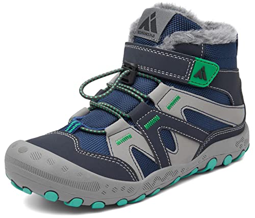 Mishansha Kinder Winterschuhe Warm Gefüttert Jungen Winterstiefel Mädchen Schneeschuhe Leicht Winterboots Rutschfest Outdoor Wanderschuhe, Dunkelblau 27 EU von Mishansha