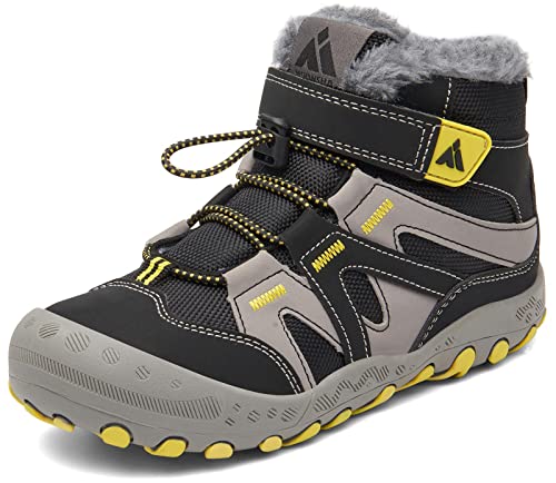 Mishansha Kinder Winterschuhe Warm Gefüttert Jungen Winterstiefel Mädchen Schneeschuhe Leicht Winterboots Rutschfest Outdoor Wanderschuhe, Dunkelschwarz 24 EU von Mishansha