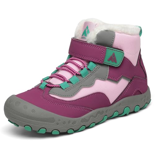 Mishansha Kinder Winterschuhe Warm Gefüttert Jungen Winterstiefel Mädchen Schneeschuhe Leicht Winterboots Rutschfest Outdoor Wanderschuhe, Violett 32 EU von Mishansha
