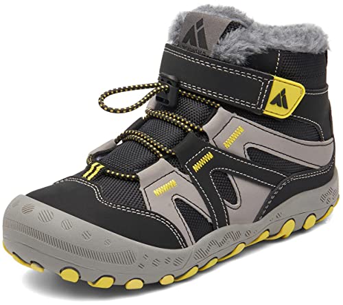 Mishansha Kinder Winterschuhe Warm Gefüttert Winterstiefel Mädchen Jungen Outdoor Schneestiefel Weich rutschfest Wanderschuhe Winter Boot Trekkingstiefel, Ebenholz Schwarz 38 EU von Mishansha