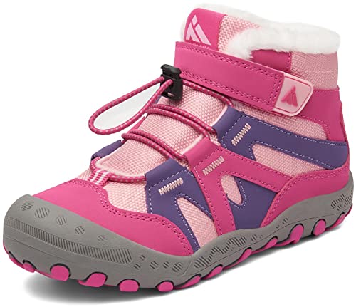 Mishansha Kinder Winterschuhe Warm Gefüttert Winterstiefel Mädchen Jungen Outdoor Schneestiefel Weich rutschfest Wanderschuhe Winter Boot Trekkingstiefel, Fuchsia Pink 32 EU von Mishansha