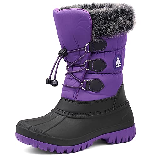 Mishansha Kinder Winterstiefel Mädchen Warme Schneestiefel Outdoor Rutschfest Winterschuhe Wasserdichte Winterboots Violett Schwarz, Gr.37 EU von Mishansha