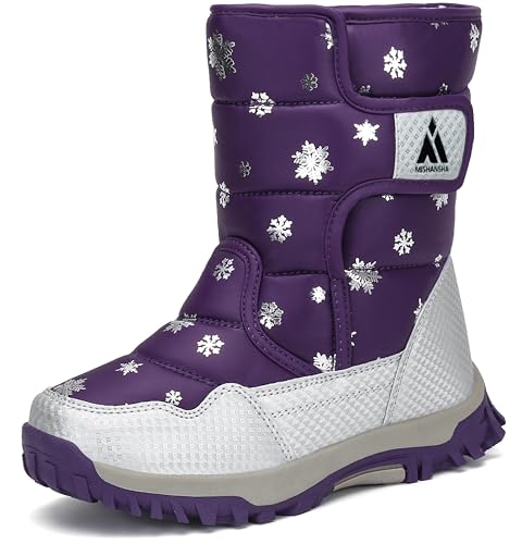 Mishansha Mädchen Winterstiefel Kinder Winterboots Warm Gefütterte Schneestiefel Mädche rutschfeste Outdoor Winter Schuhe Violett 24 von Mishansha