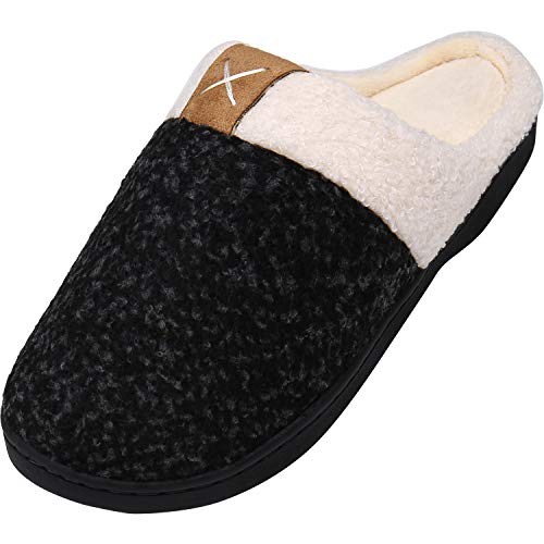 Mishansha Memory Foam Hausschuhe Herren Weich Wärme Kurzer Plüsch Pantoffeln Flexible Rutschfesten Stoßdämpfend Home Slippers Drinnen Draußen, Schwarz 40/41 EU von Mishansha