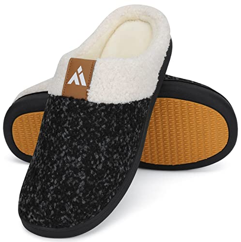 Mishansha Memory Foam Hausschuhe Herren Damen Winter Warm Pantoffeln Leicht rutschfeste Harte Sohle Slippers mit Plüsch, Ruß Schwarz 37 EU von Mishansha