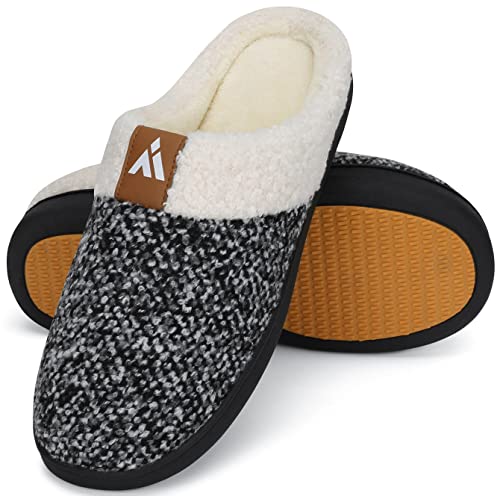 Mishansha Memory Foam Hausschuhe Herren Damen Winter Warm Pantoffeln Leicht Rutschfeste Harte Sohle Slippers mit Plüsch, Grau Weiß 36 EU von Mishansha