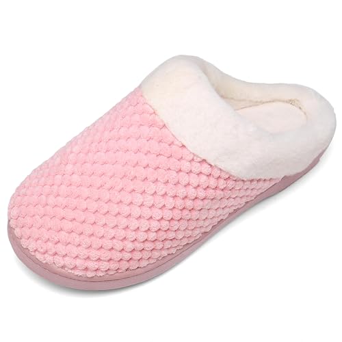 Mishansha Pantoffeln Winter Damen Hausschuhe Memory Foam Plüsch rutschfeste Gummisohle Slippers Pink 36/37 von Mishansha