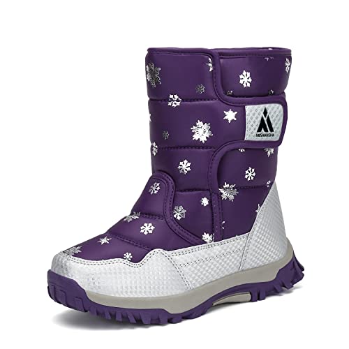 Mishansha Stiefel Mädchen Warmes Innenfutter Schneestiefel Winter Outdoor Snowboots mit Klettverschluss,Violett,28 von Mishansha